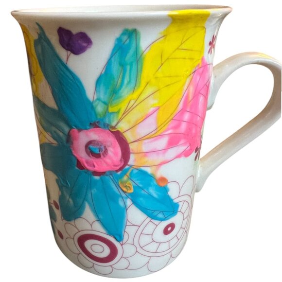 ALEX Ceramic Multicolored Floral Coffee Cup Vibrant Colors 4" tall x 3" diameter - Picture 9 of 14